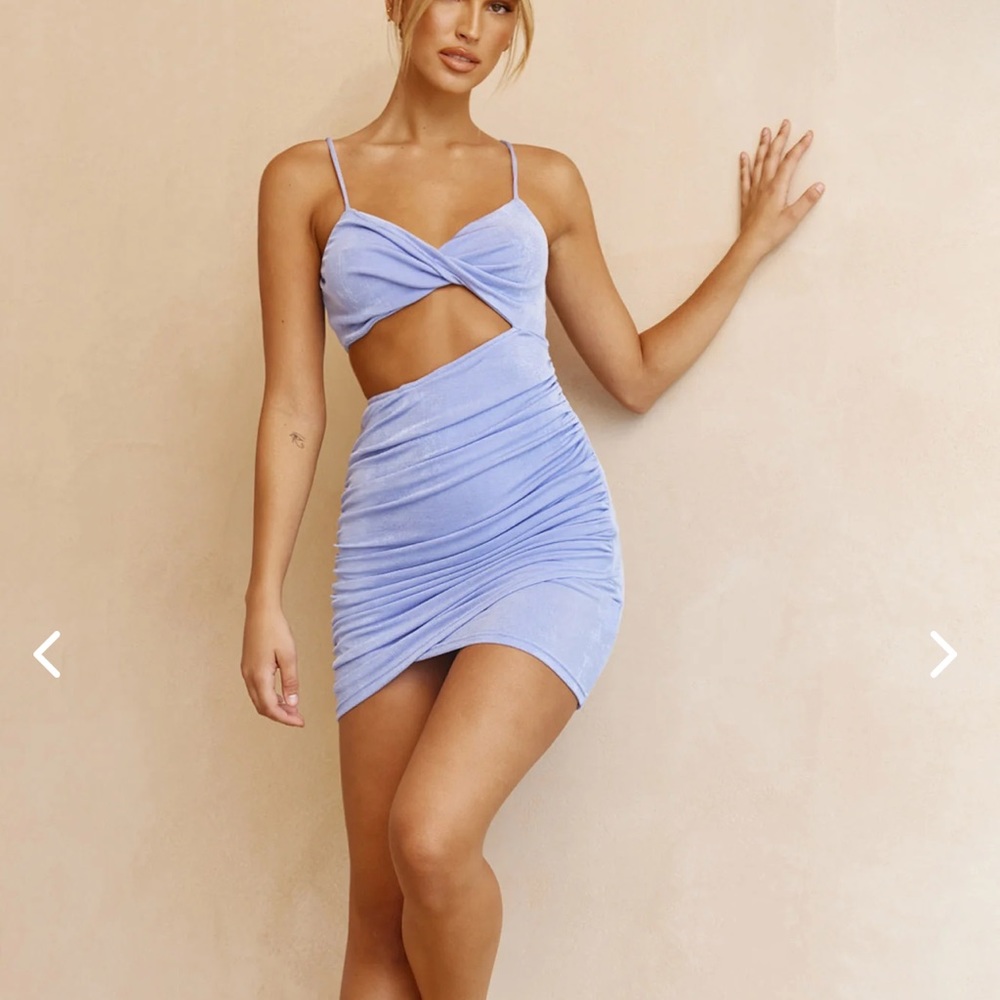CUT-OUT WAIST RUCHED MINI DRESS- OCEAN